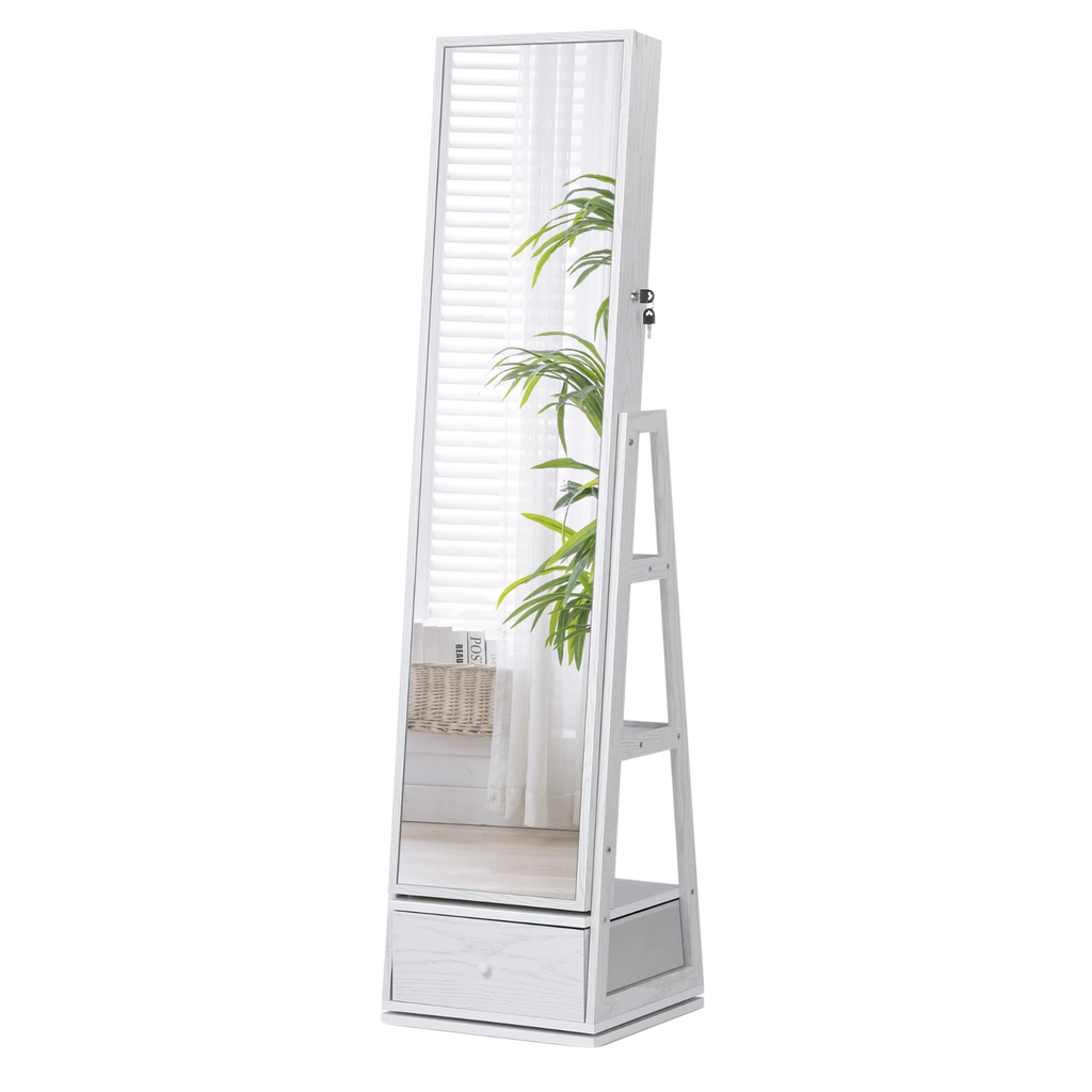 Swivel Mirror Jewelry Cabinet with LED and Storage