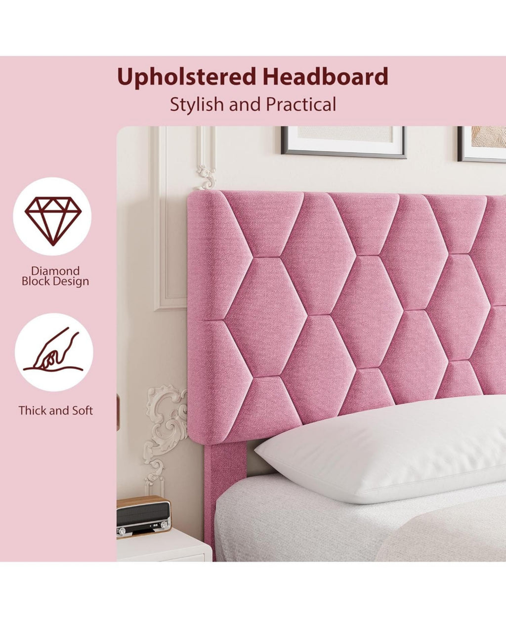 Pink Twin Upholstered Bed Frame