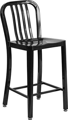 Set of 2 Black Metal Counter Height Stools 24"