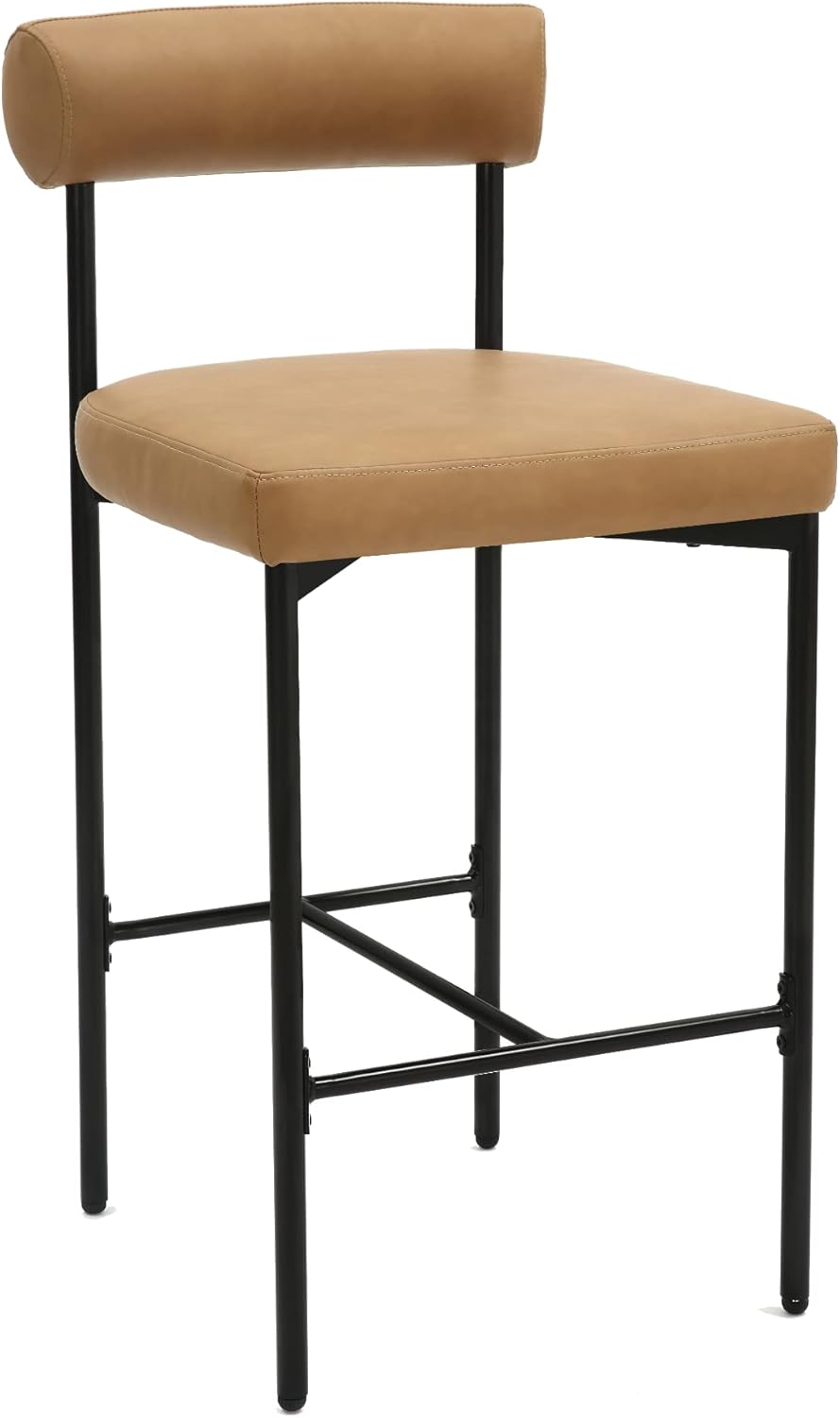 Set of 2 Brown Counter Height Barstools with Metal Legs