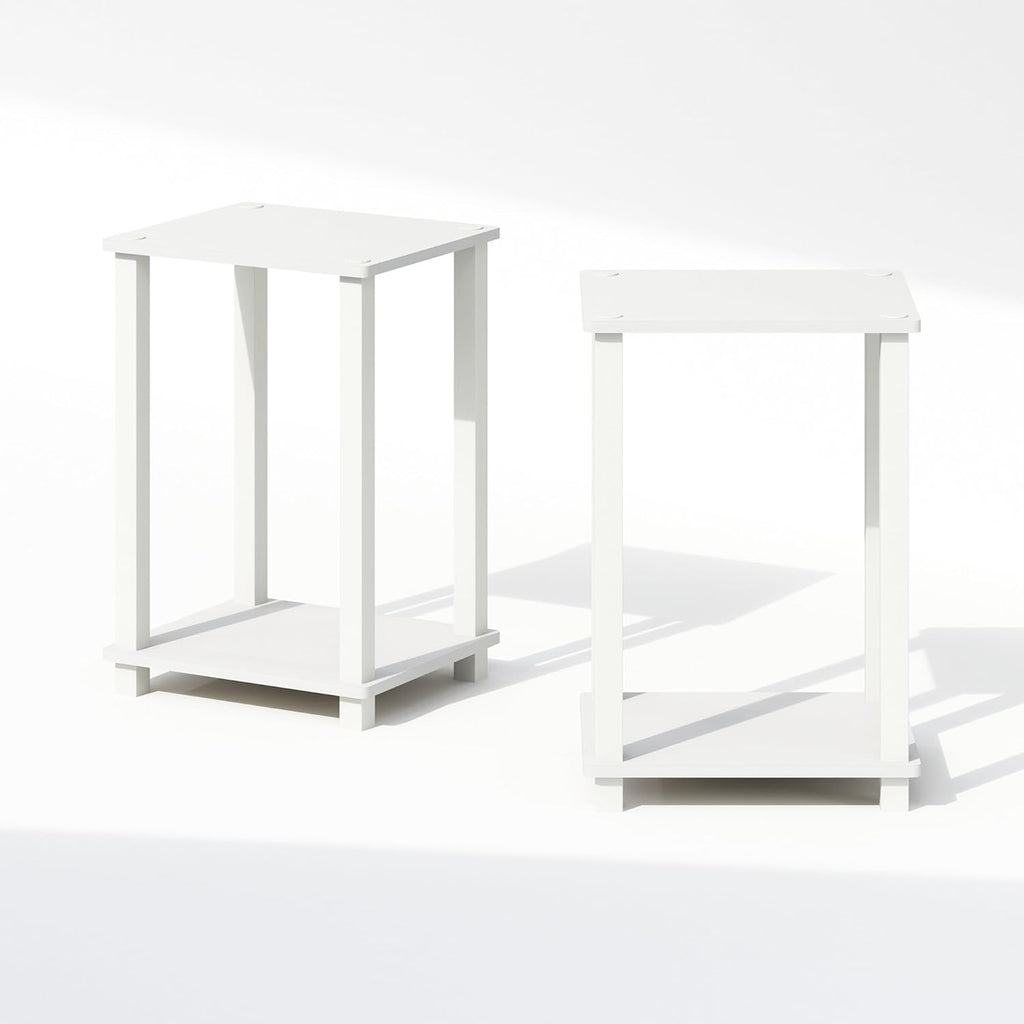 Set of 2 Small 2-Tier Nightstands with Open Shelf