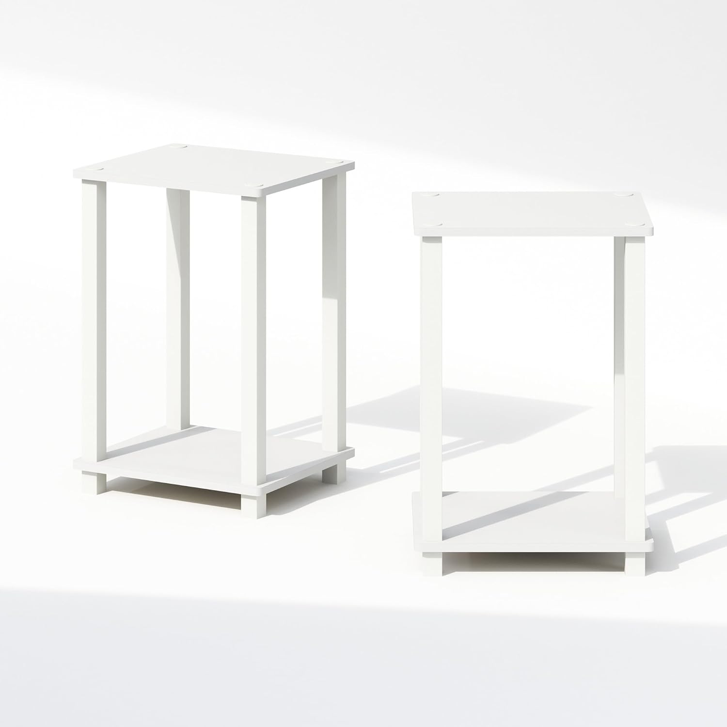 Set of 2 Small 2-Tier Nightstands with Open Shelf
