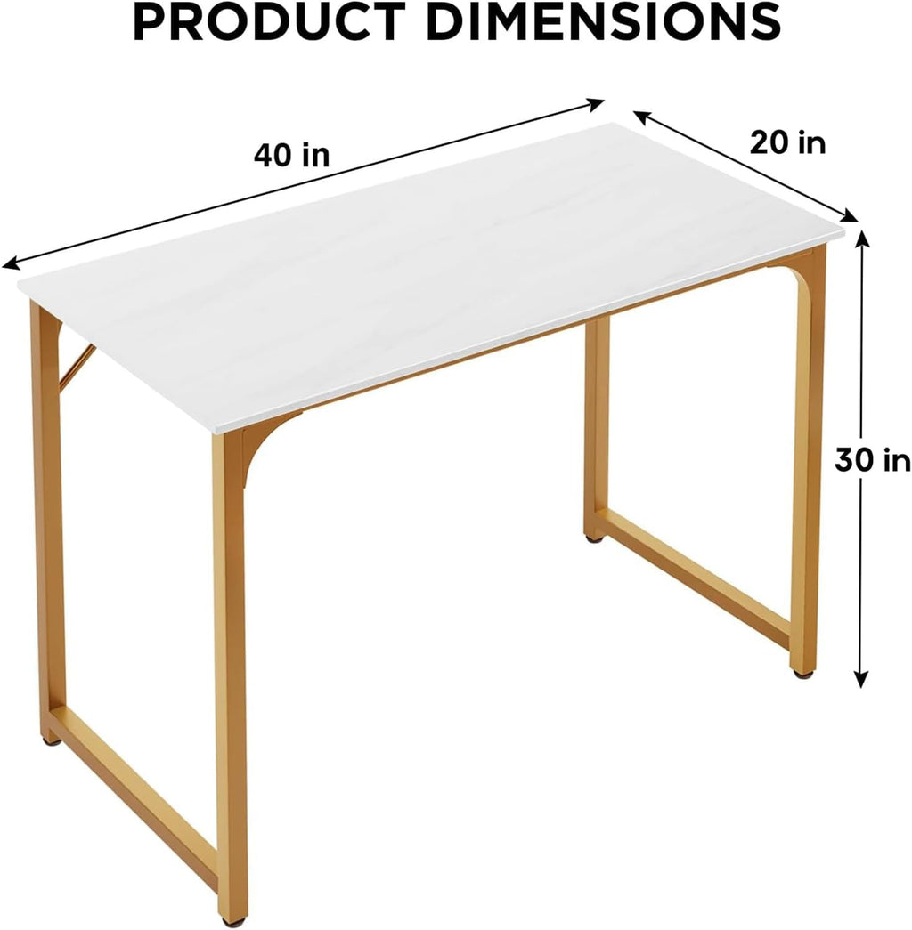 39" White Gold Computer Desk with Metal Frame