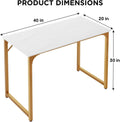39" White Gold Computer Desk with Metal Frame