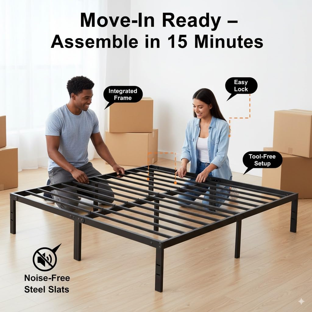 Queen Metal Platform Bed Frame with Storage