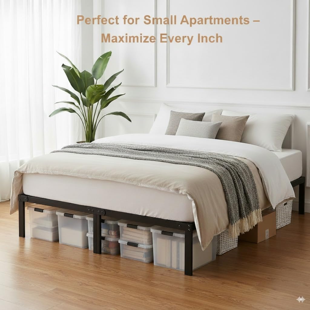 Queen Metal Platform Bed Frame with Storage