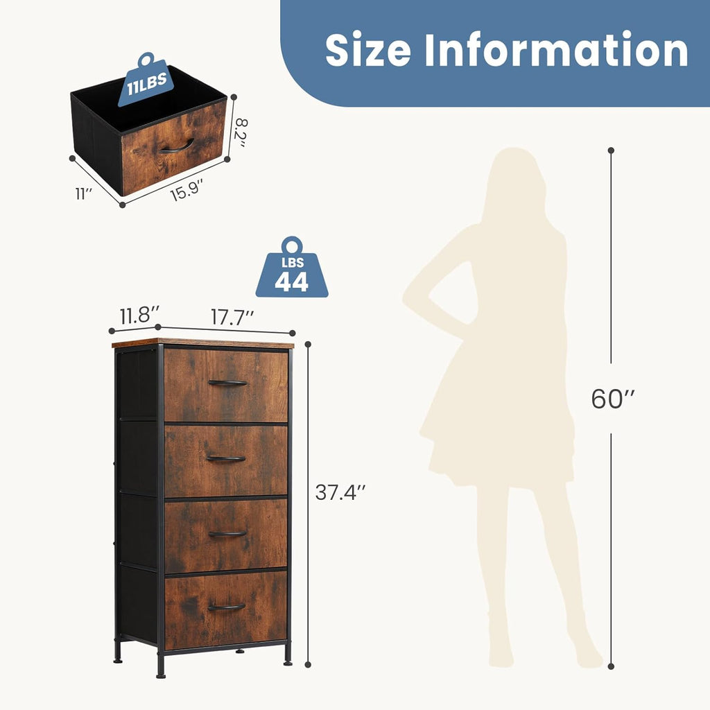 Nightstand with 5 Drawers and Fabric Bins
