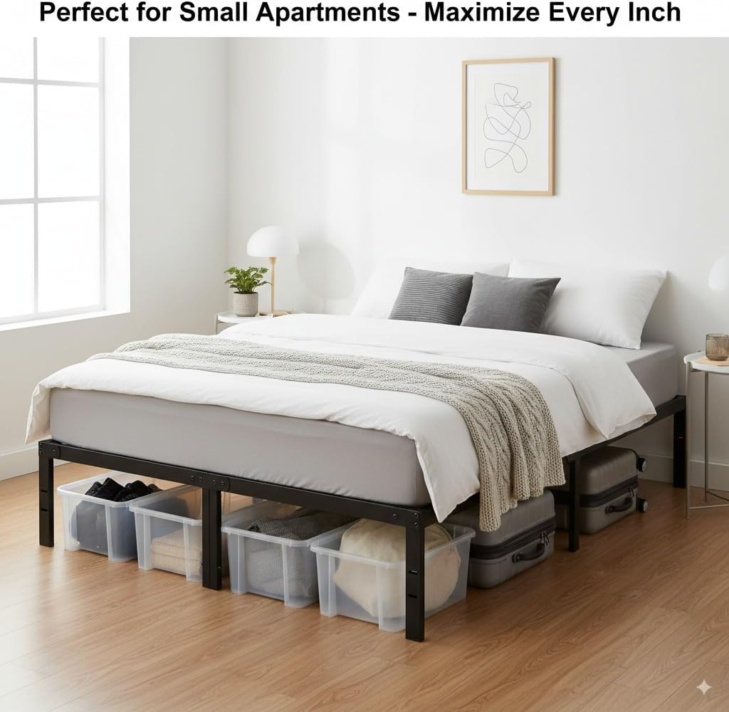 Queen Metal Platform Bed Frame with Storage