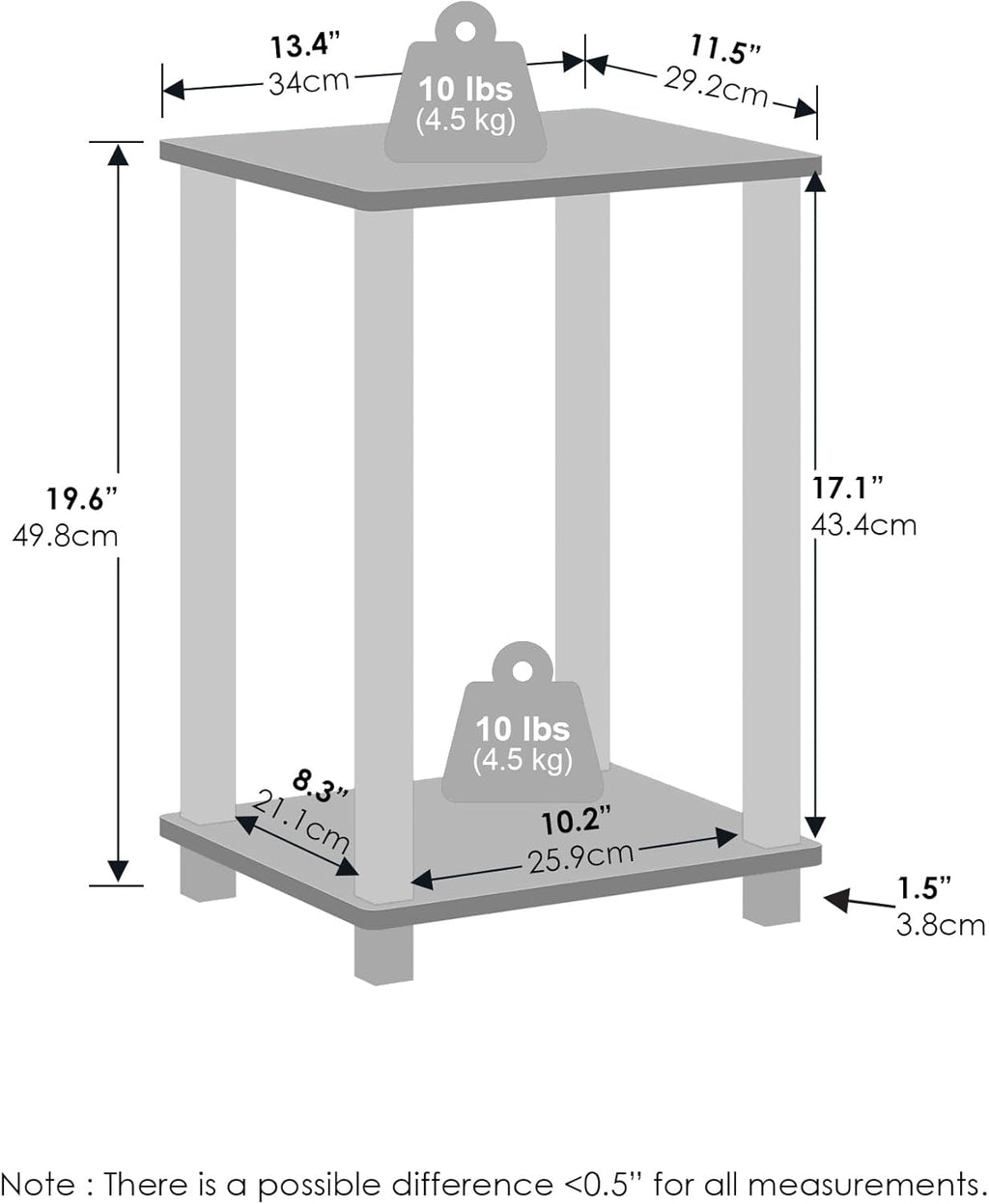 Set of 2 Small 2-Tier Nightstands with Open Shelf