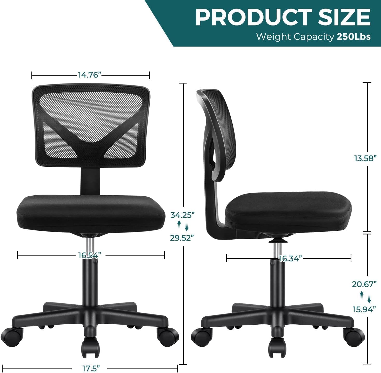 Small Armless Office Chair with Wheels