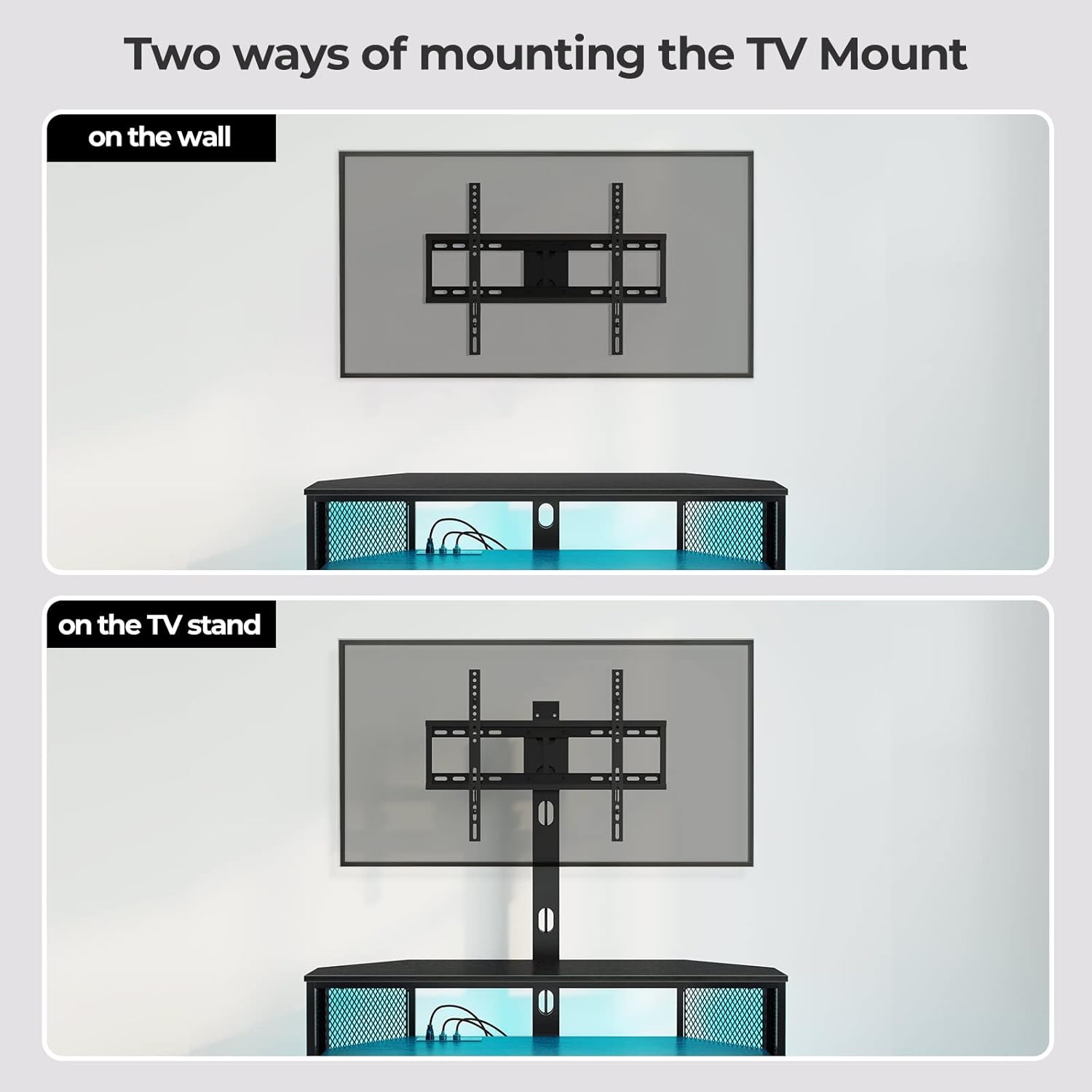 Rolanstar TV Stand with Swivel Mount & LED Lights for 32-70