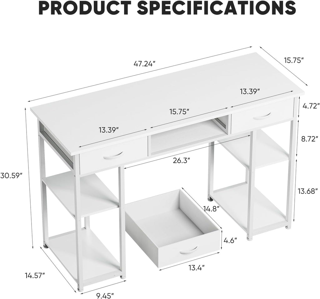 48" Small Computer Desk with Drawers