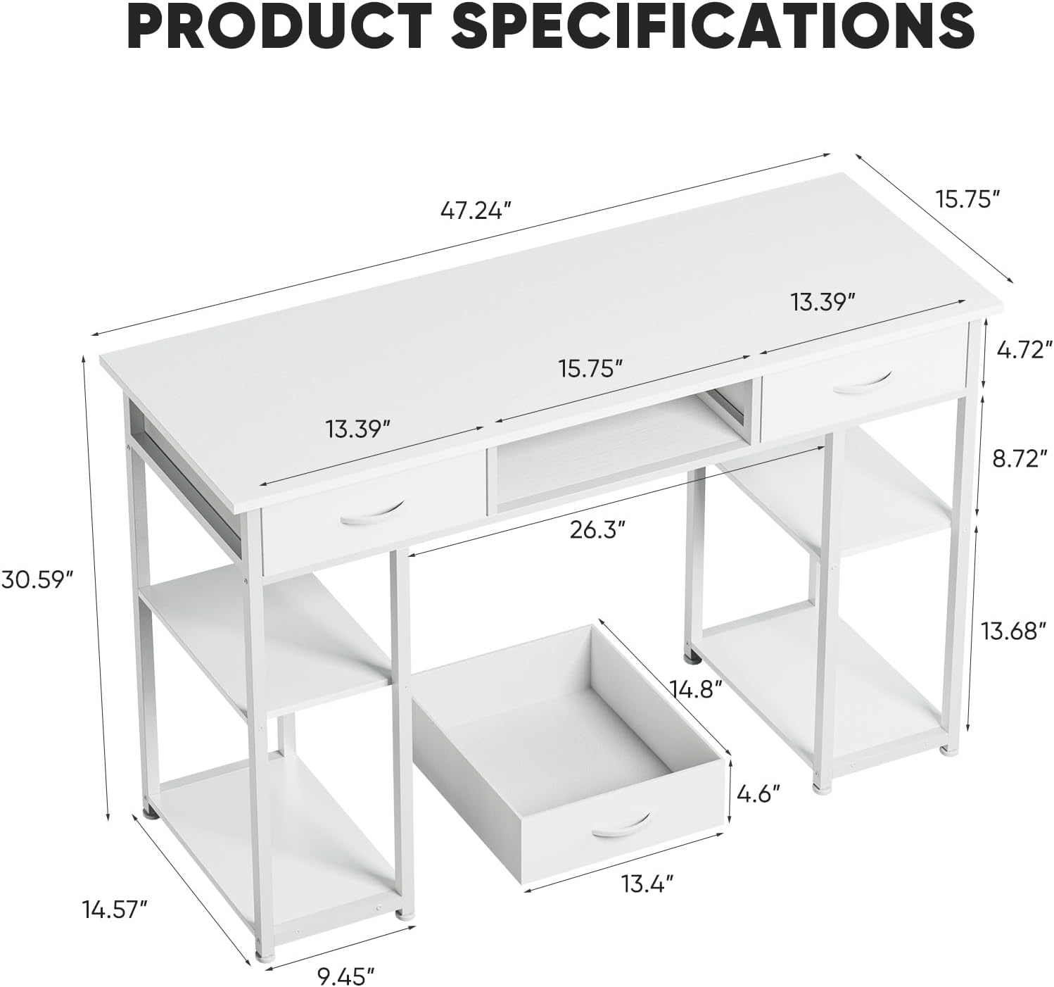 48" Small Computer Desk with Drawers