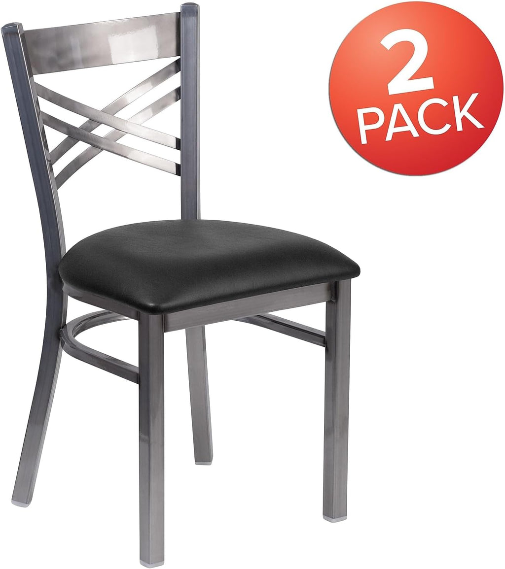 2-Pack Metal Restaurant Chairs with Black Vinyl Seat