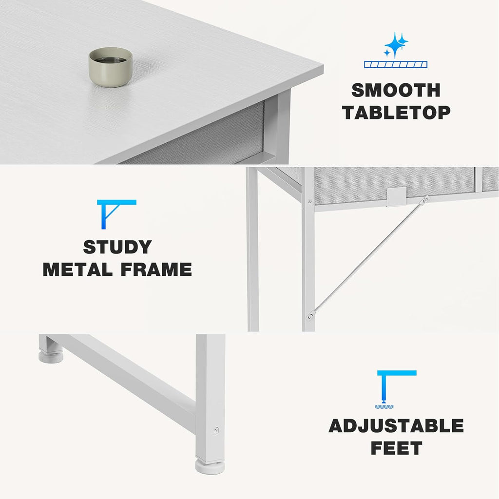 Small White Desk with Drawers and Storage