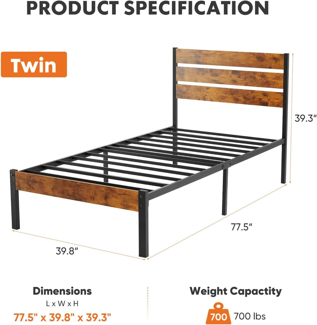 Twin Metal Platform Bed Frame with Headboard