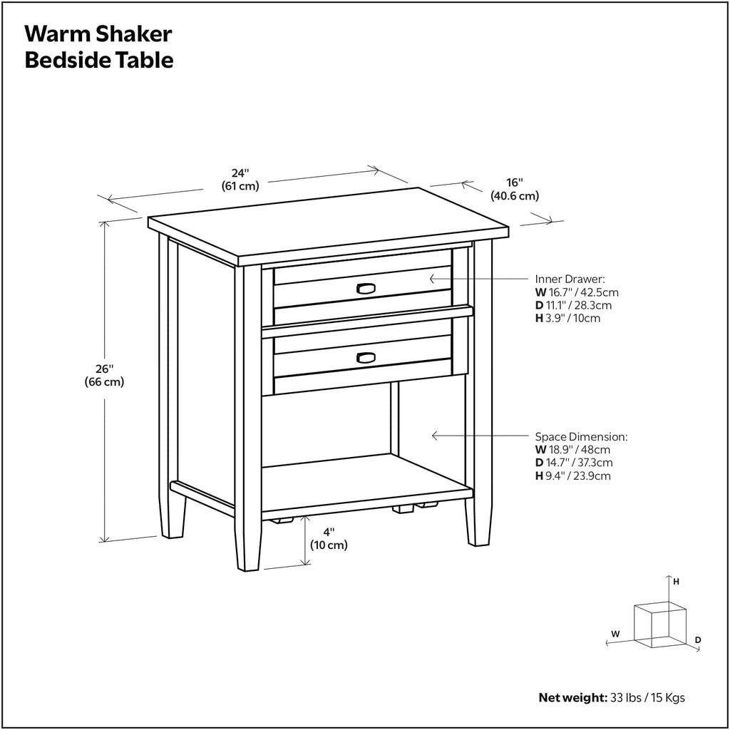 Solid Wood Nightstand 24" Wide