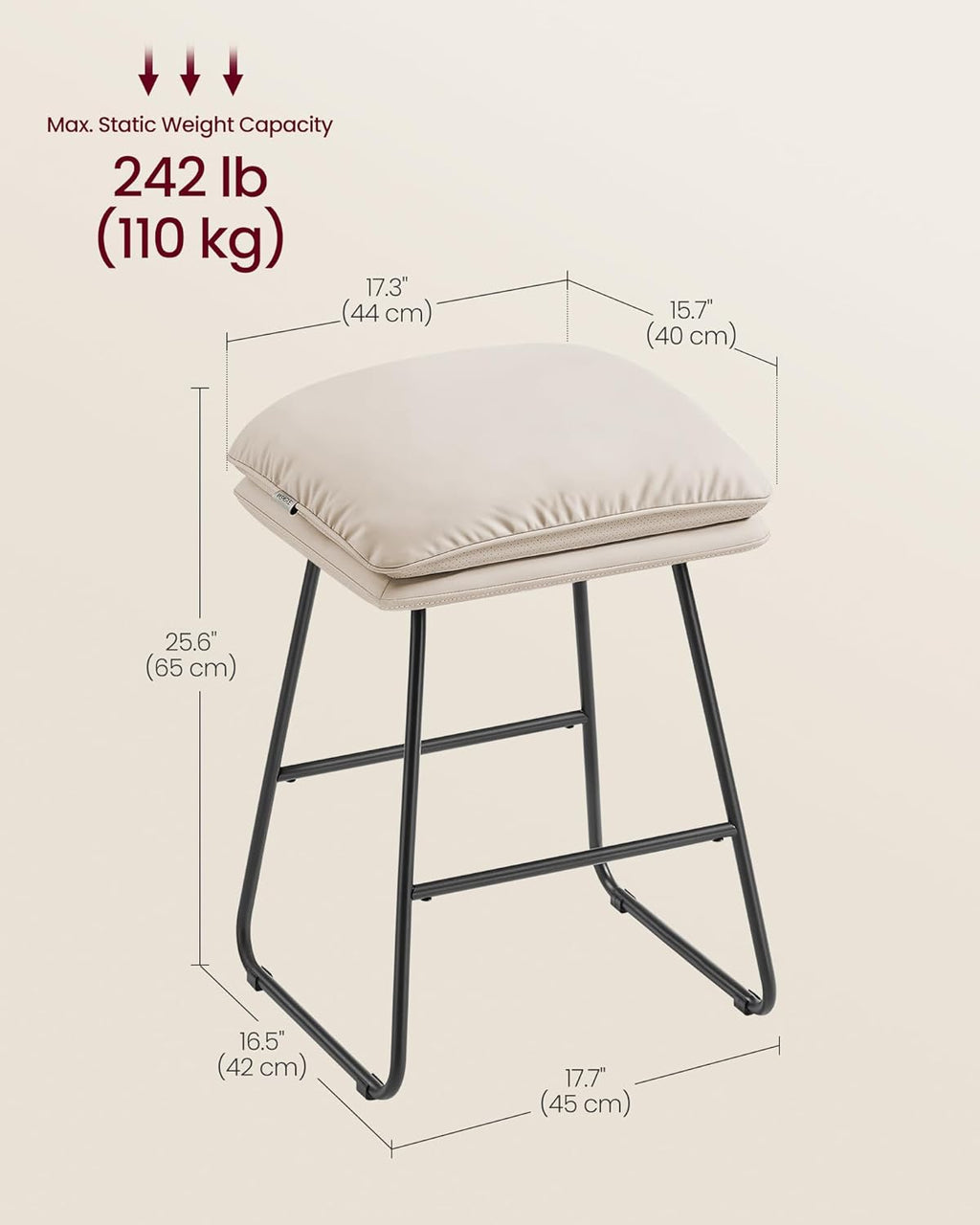 Set of 2 Bar Stools 25.6" Height