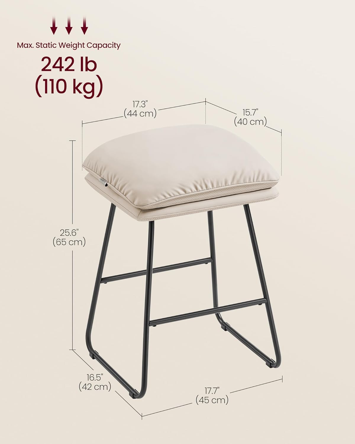 Set of 2 Bar Stools 25.6" Height