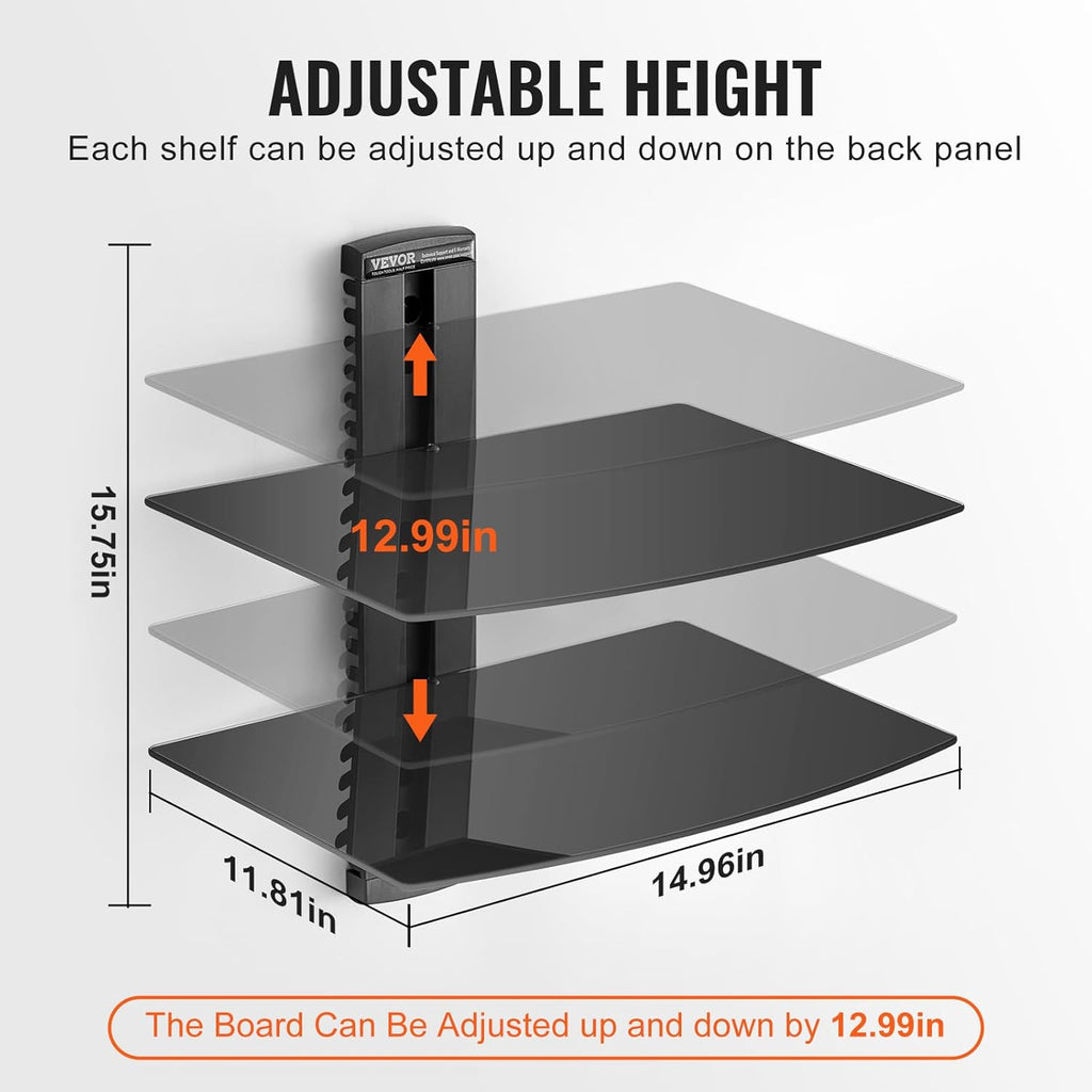 Glass Floating Shelves with Wall Mount - 3 Tiers
