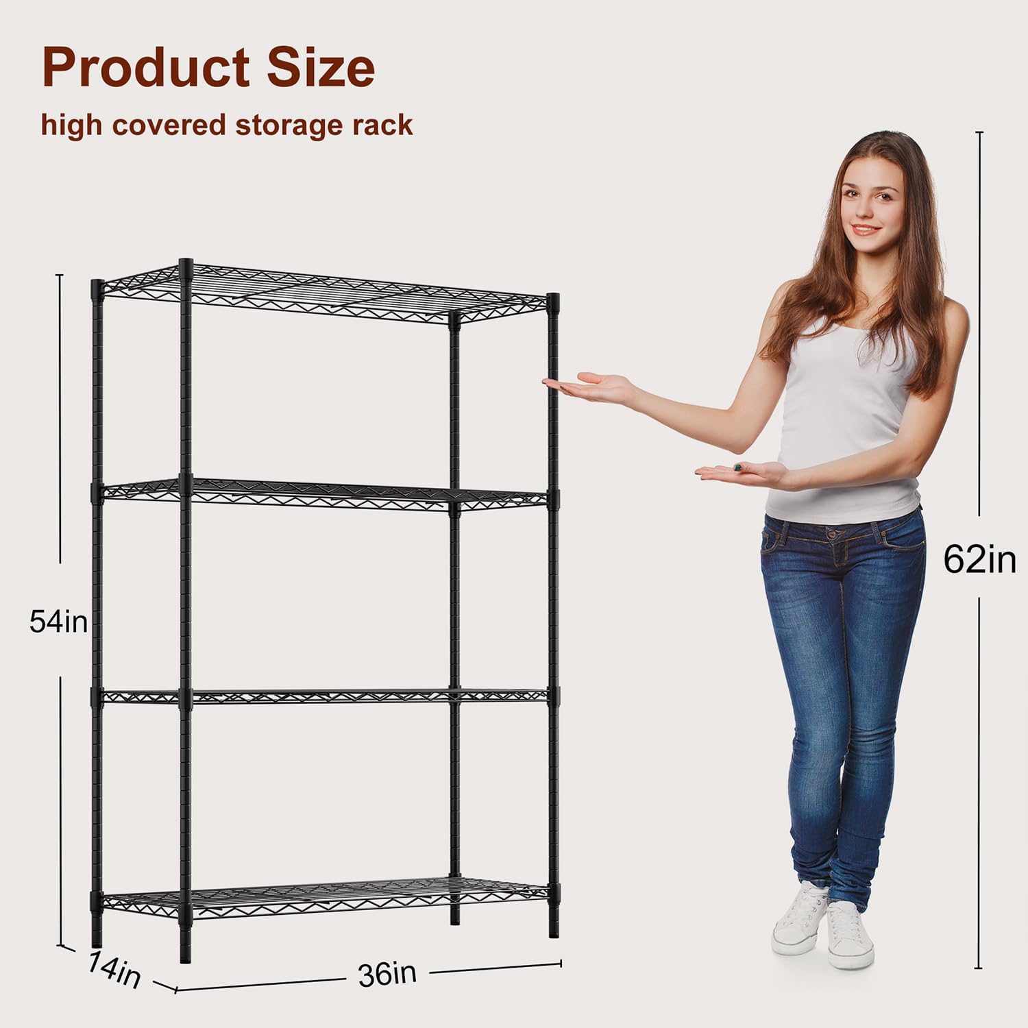 4-Tier Wire Storage Shelves 36x14x54 Black