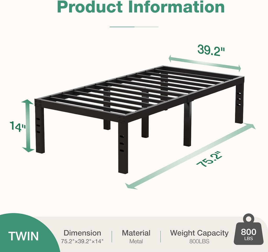 Twin Metal Platform Bed Frame with Storage