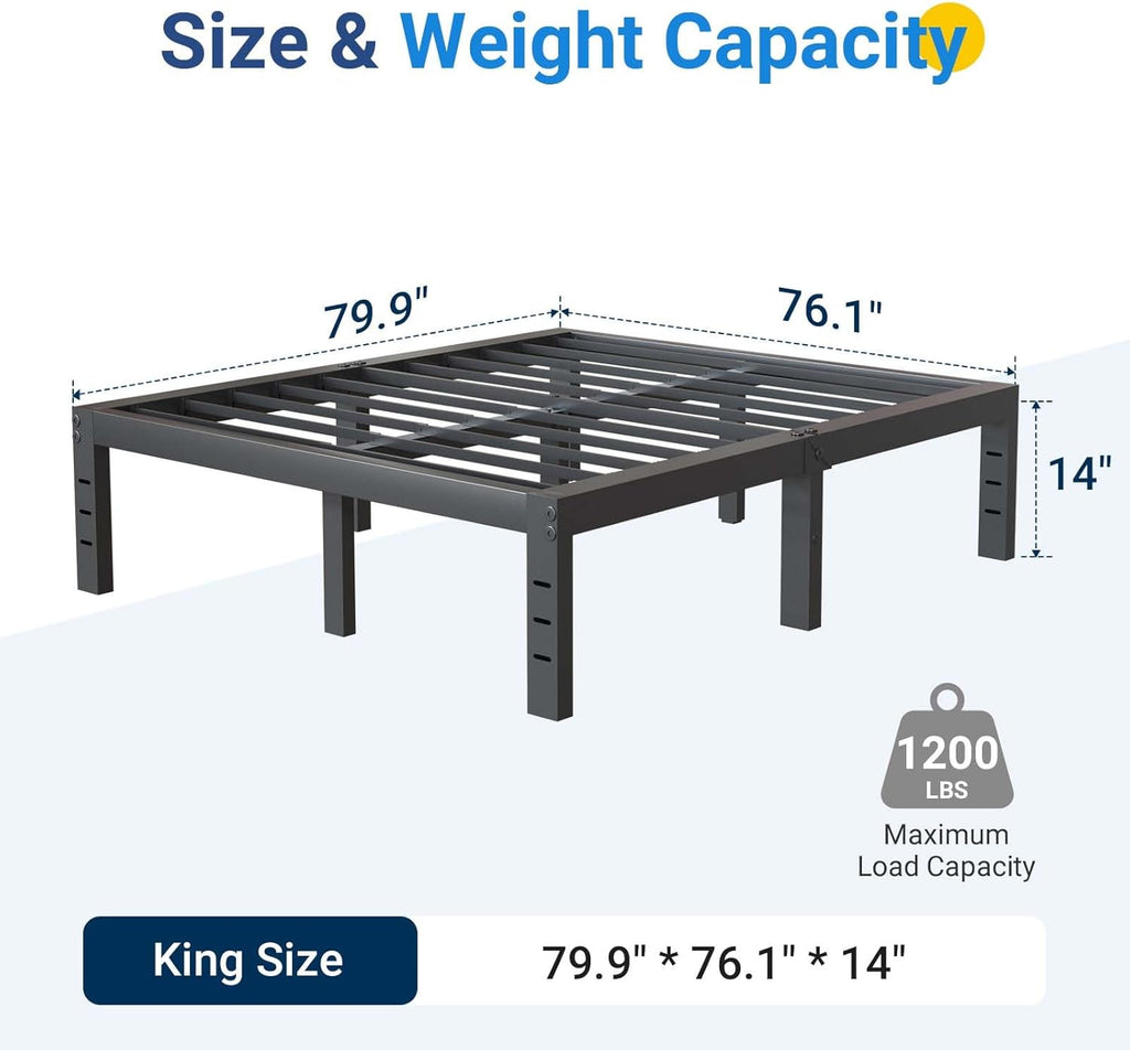 King Size Metal Platform Bed Frame 14"