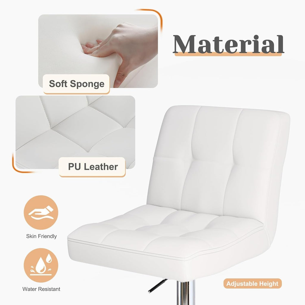 Set of 2 White Adjustable Swivel Bar Stools