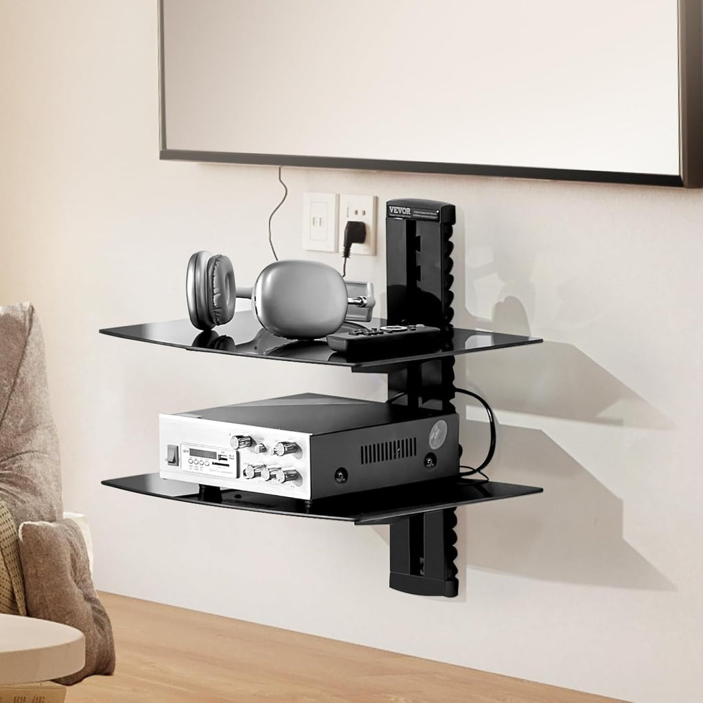 Glass Floating Shelves with Wall Mount - 3 Tiers