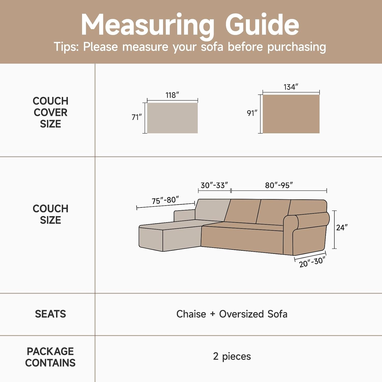 L-Shaped Couch Covers Light Grey 71"x118"