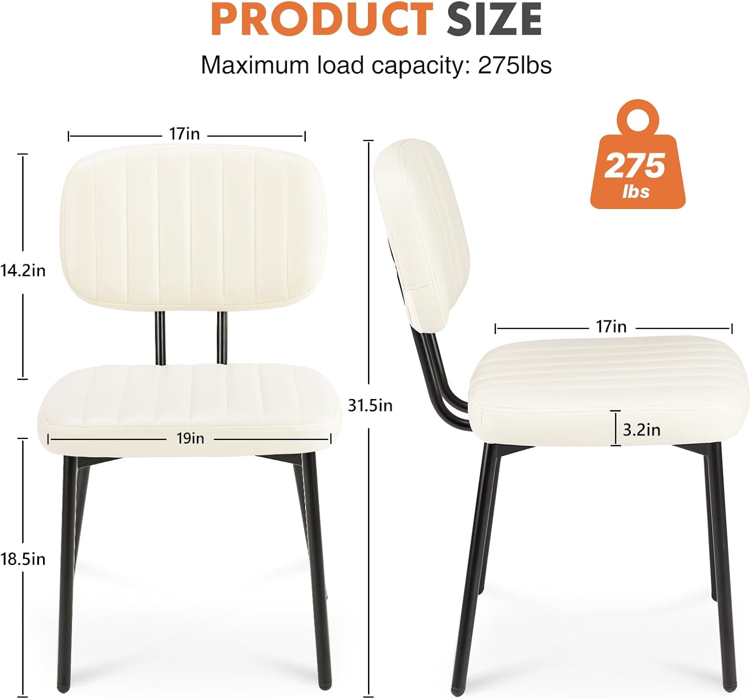 Set of 2 Cream White Dining Chairs