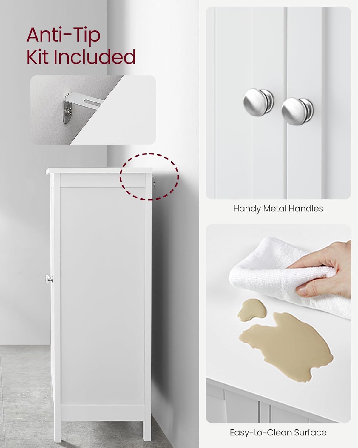 White Floor Storage Cabinet with Adjustable Shelves