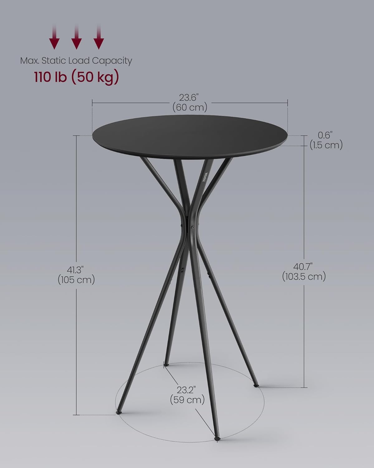 Round Cocktail Bar Table 23.6" x 23.6" x 41.3"