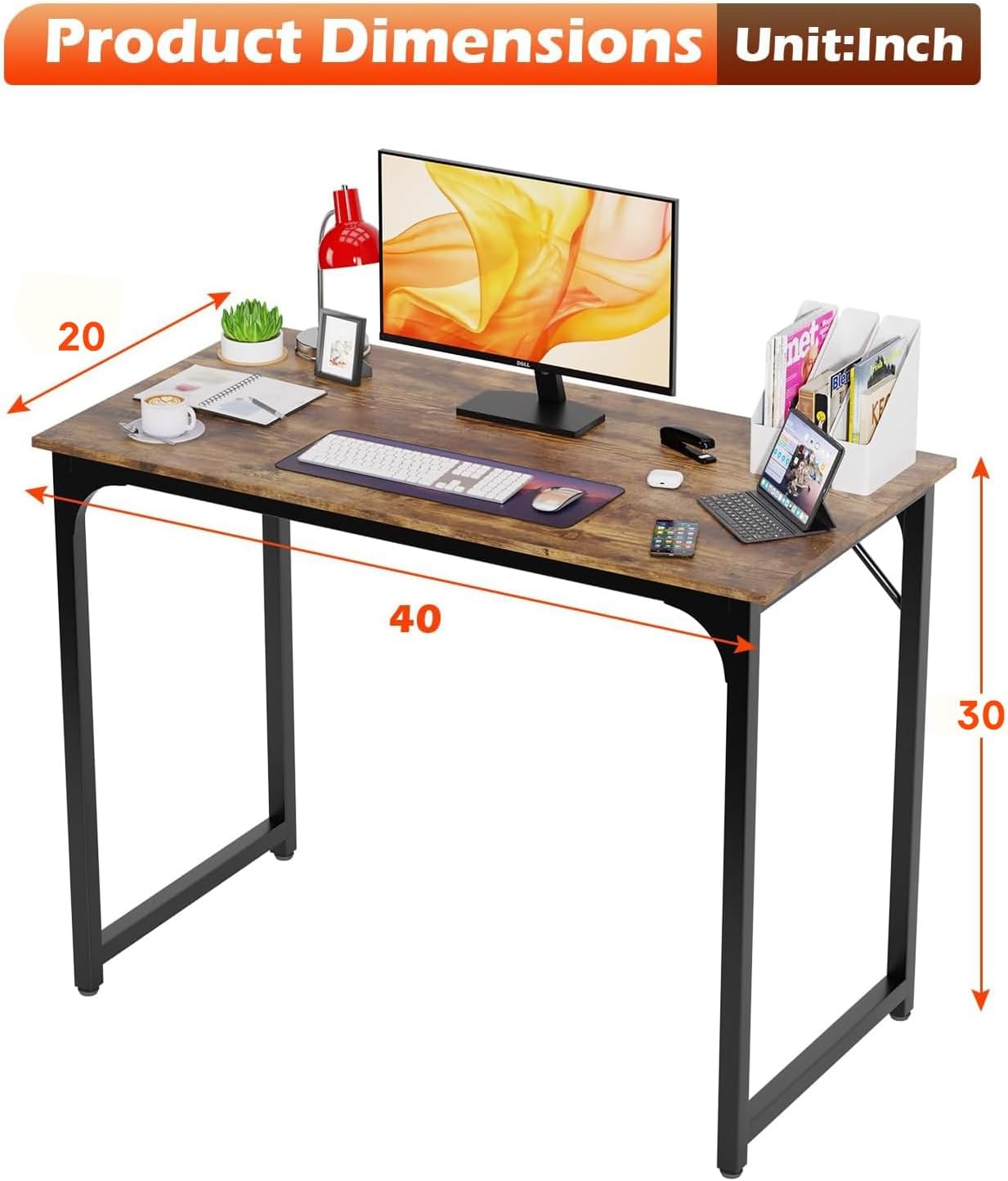 Vintage 39 Inch Computer Desk with Adjustable Feet