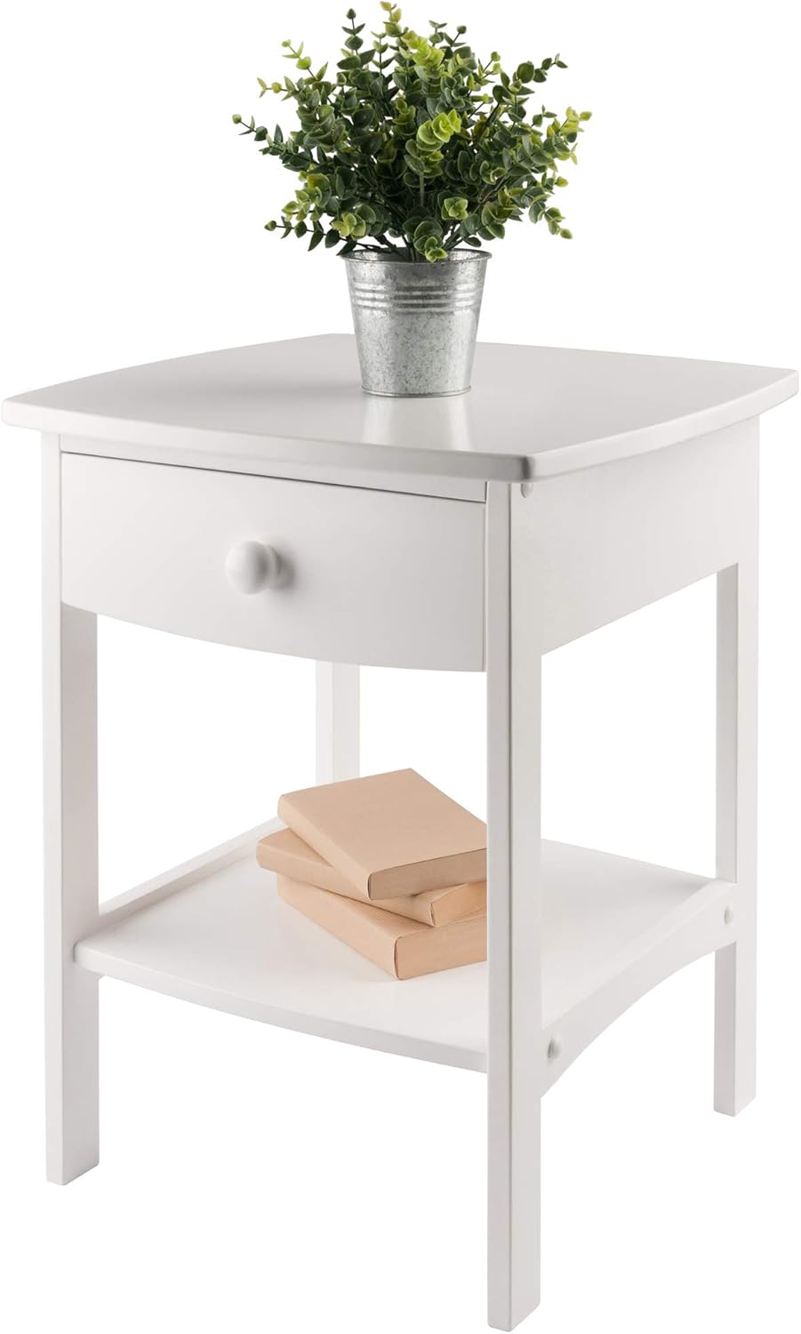 White Accent Table with Drawer and Shelf