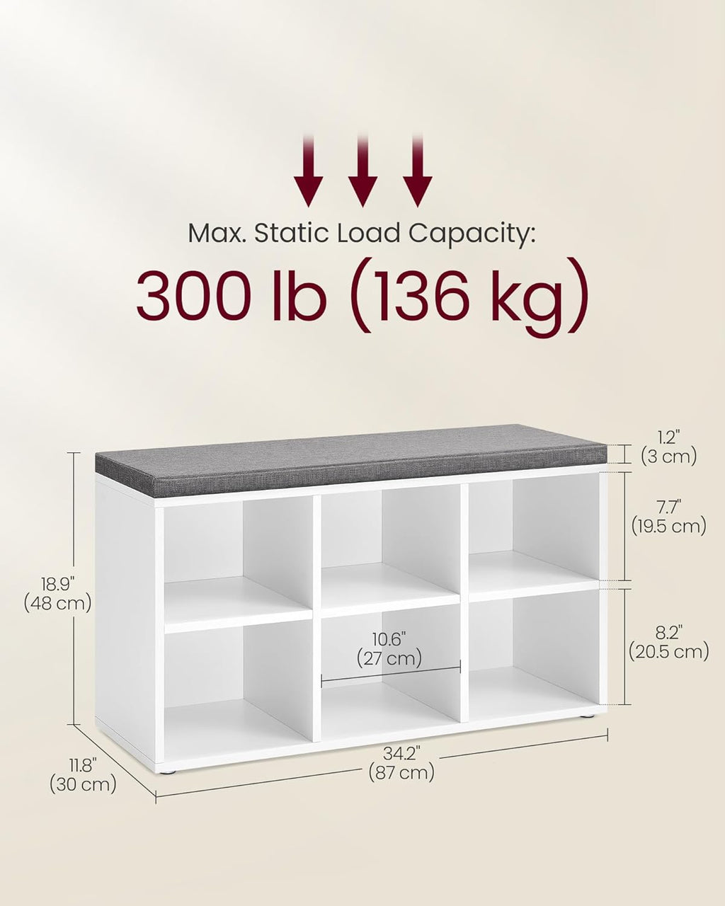 Shoe Storage Bench with Cushion 34.2"L x 11.8"W