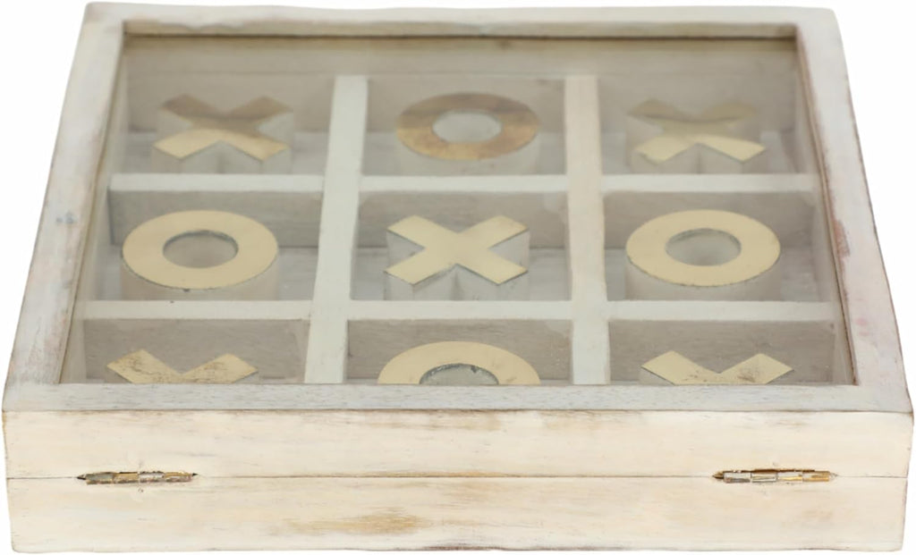 Wooden Tic Tac Toe Game 8" with Glass Lid
