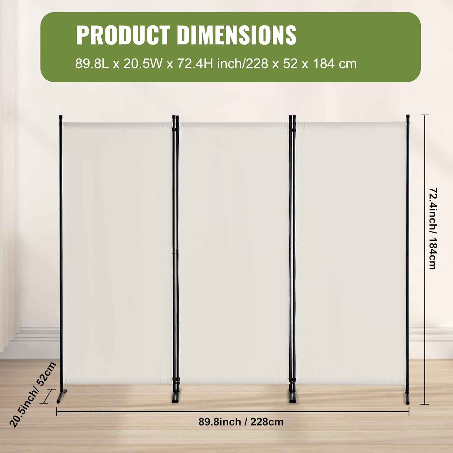 3 Panel Room Divider - White