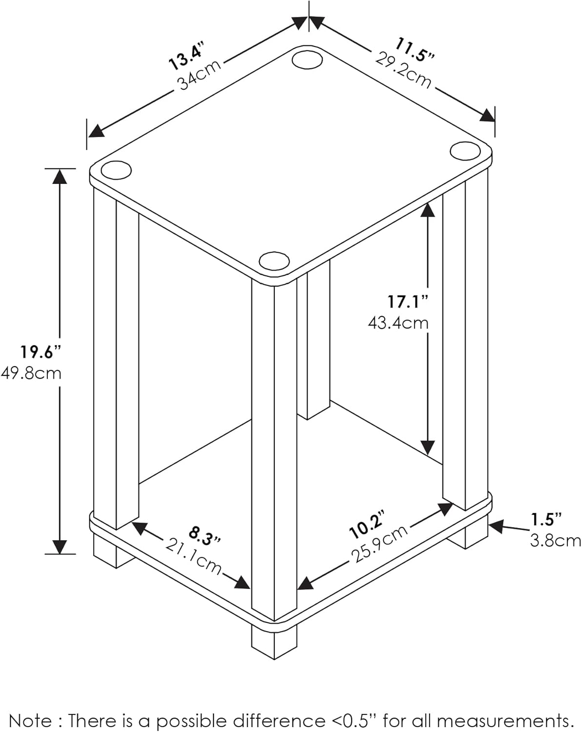 Small 2-Tier Nightstand with Open Shelf