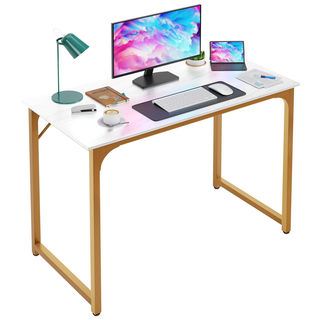 39" White Gold Computer Desk with Metal Frame
