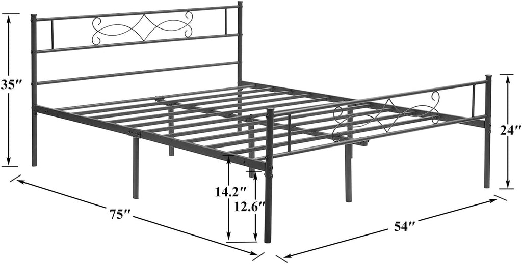 Twin Size Metal Platform Bed Frame with Headboard