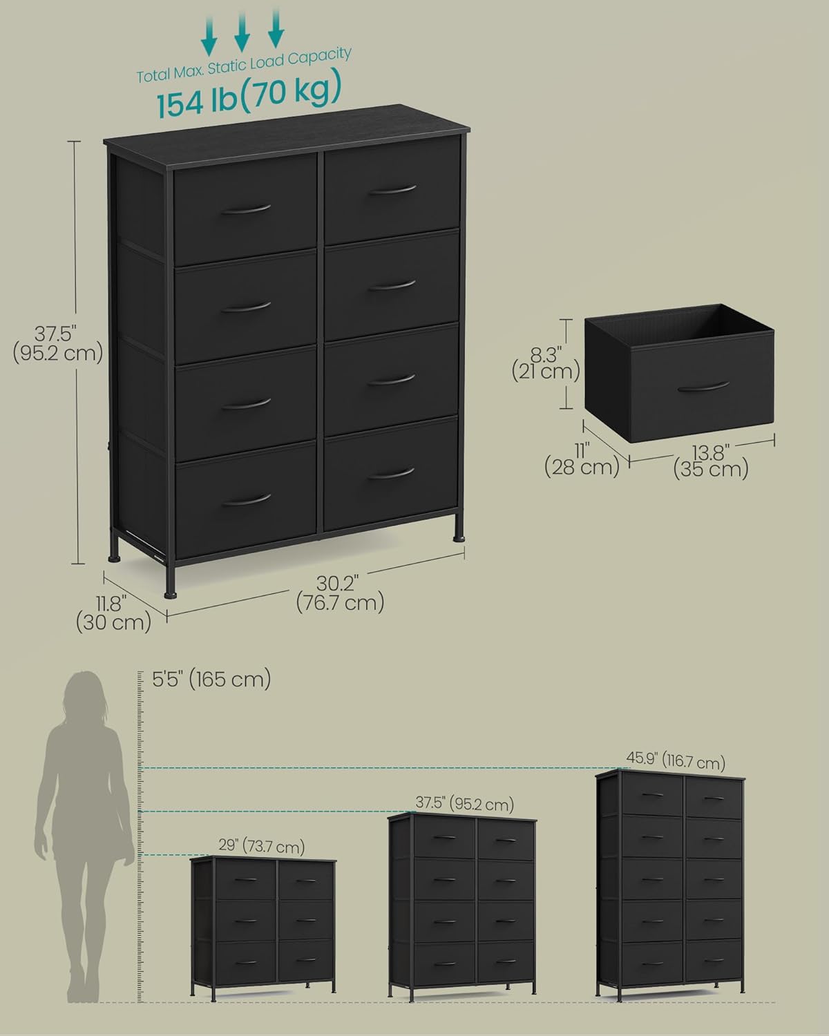 8-Drawer Dresser 30.2"W x 11.8"D x 37.5"H