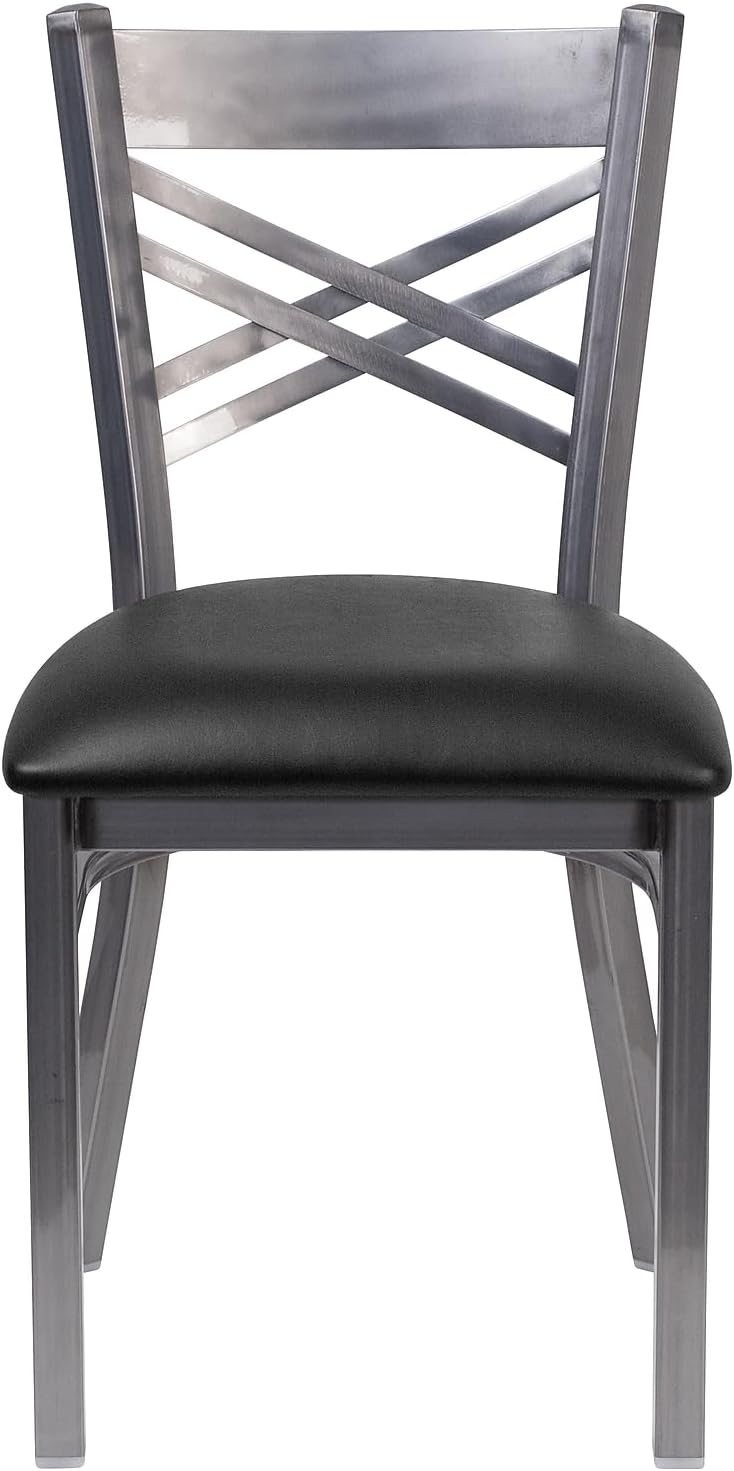 2-Pack Metal Restaurant Chairs with Black Vinyl Seat