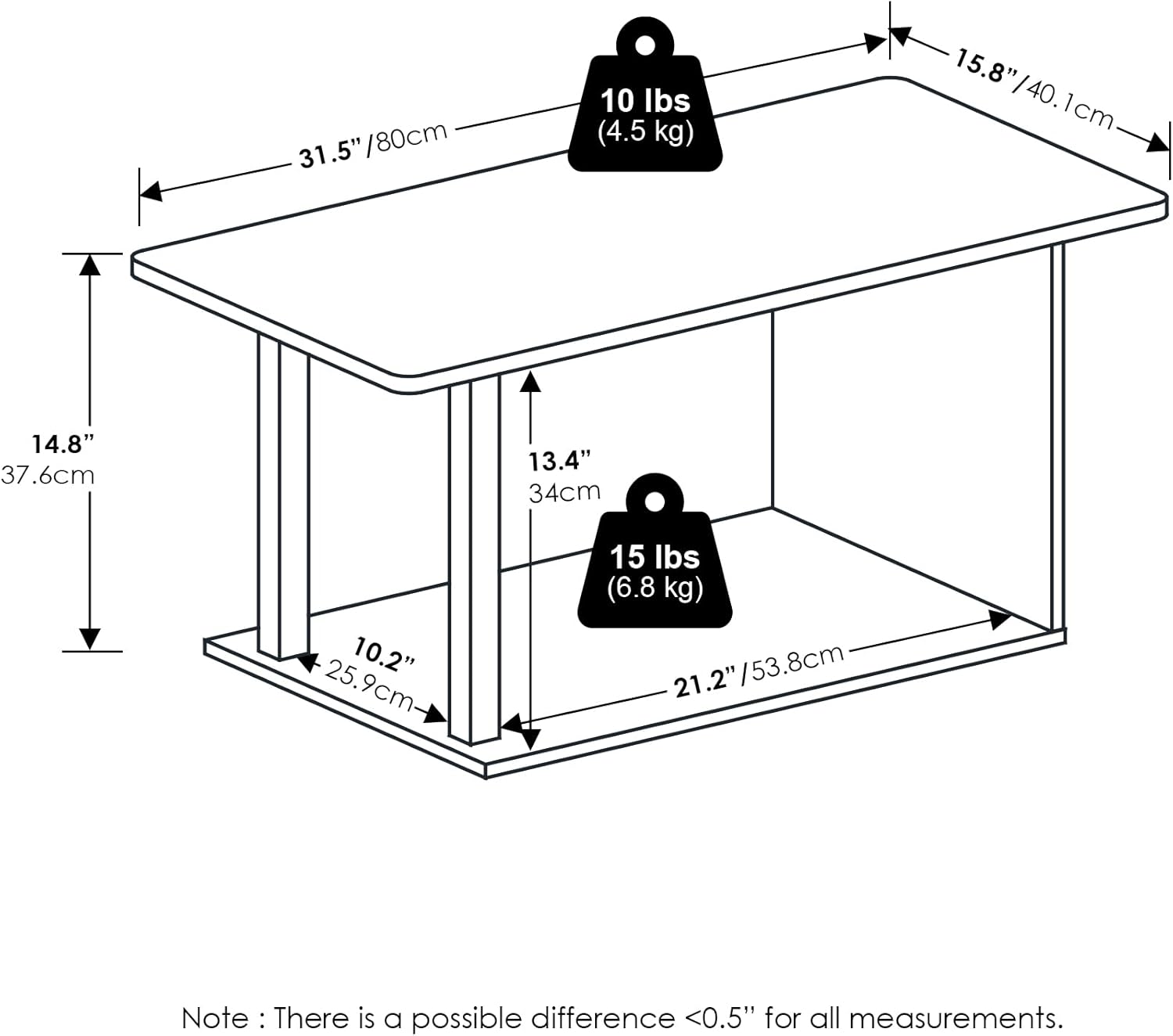 2-Tier Modern Coffee Table with Open Shelf