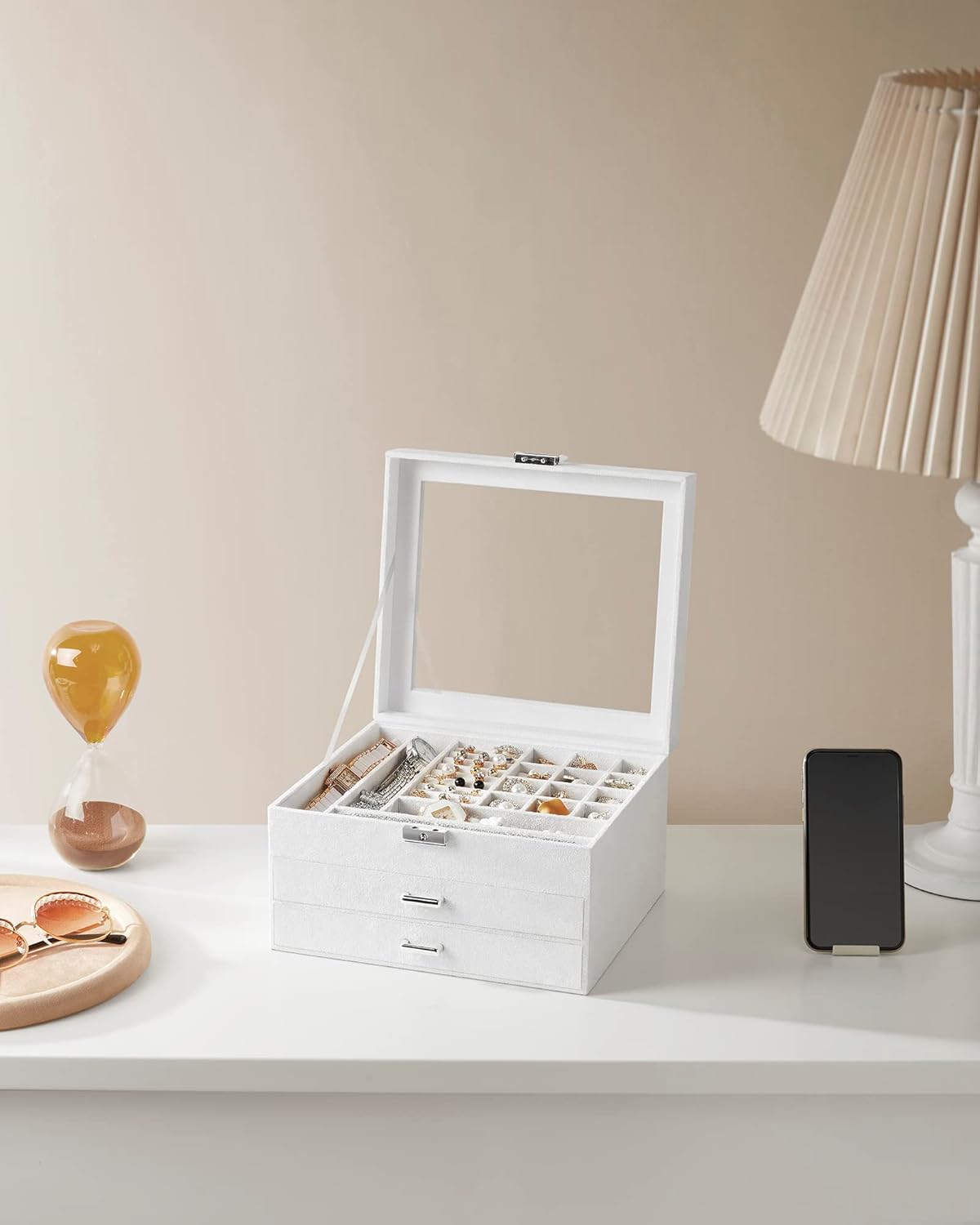 Lockable Jewelry Box with Glass Window