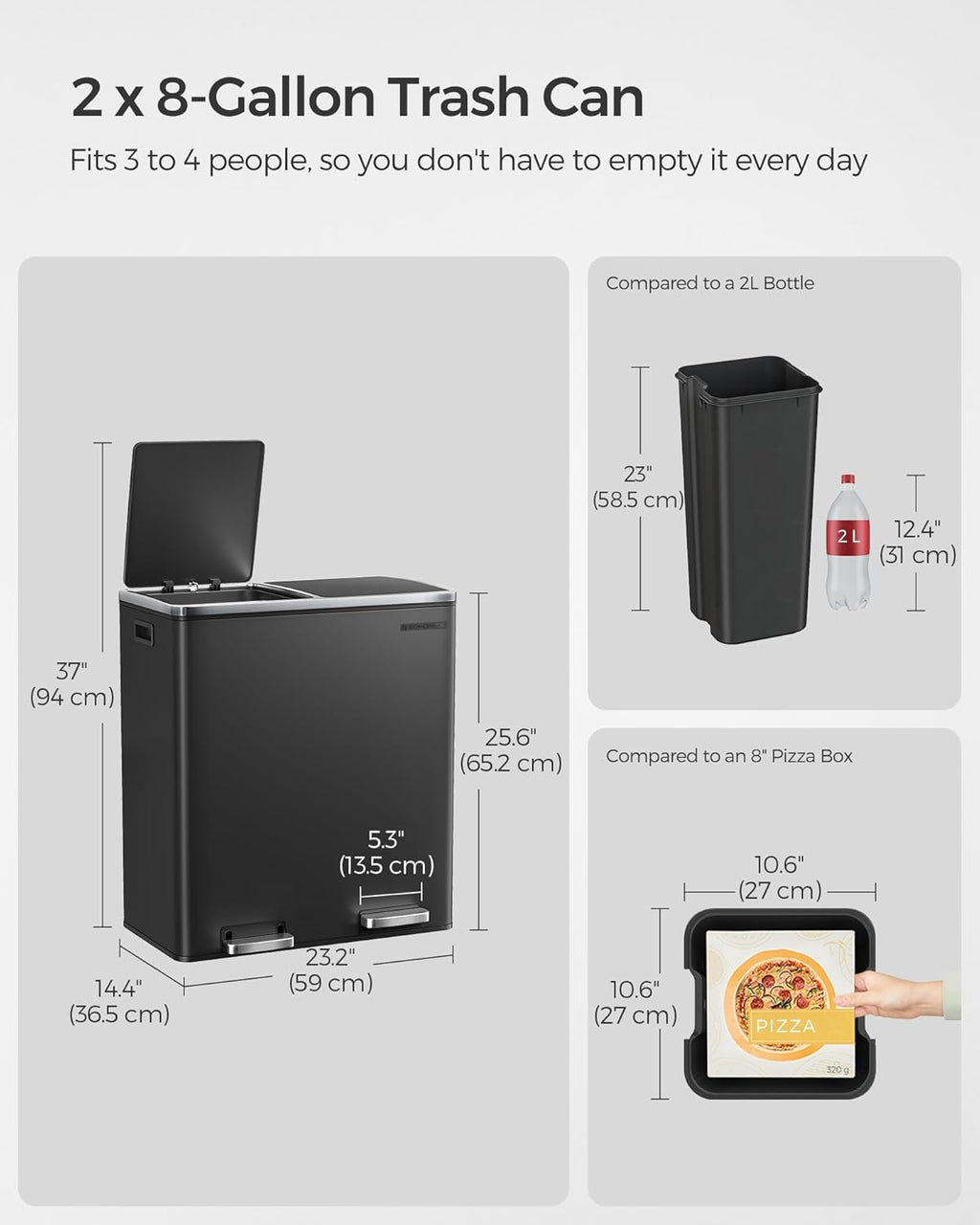 Airtight Kitchen Trash Can with 2 Compartments - 8 Gallon E