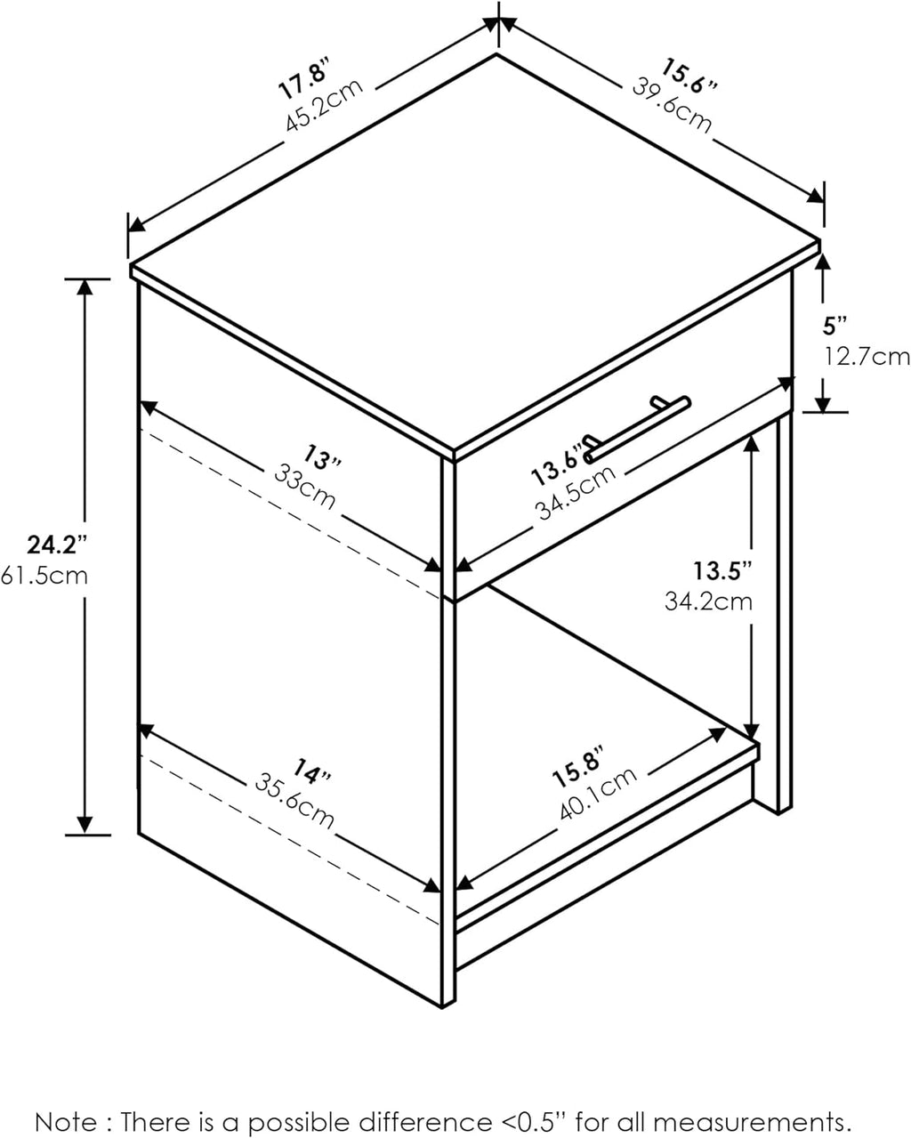 Oak Grey Nightstand with Drawer