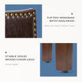 6 Brown PU Leather Dining Chairs with Wooden Legs