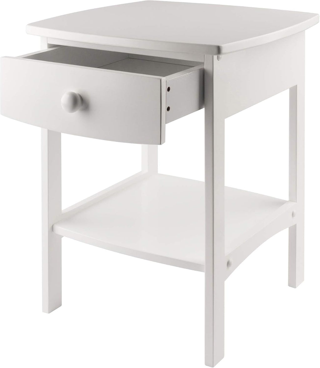 White Accent Table with Drawer and Shelf