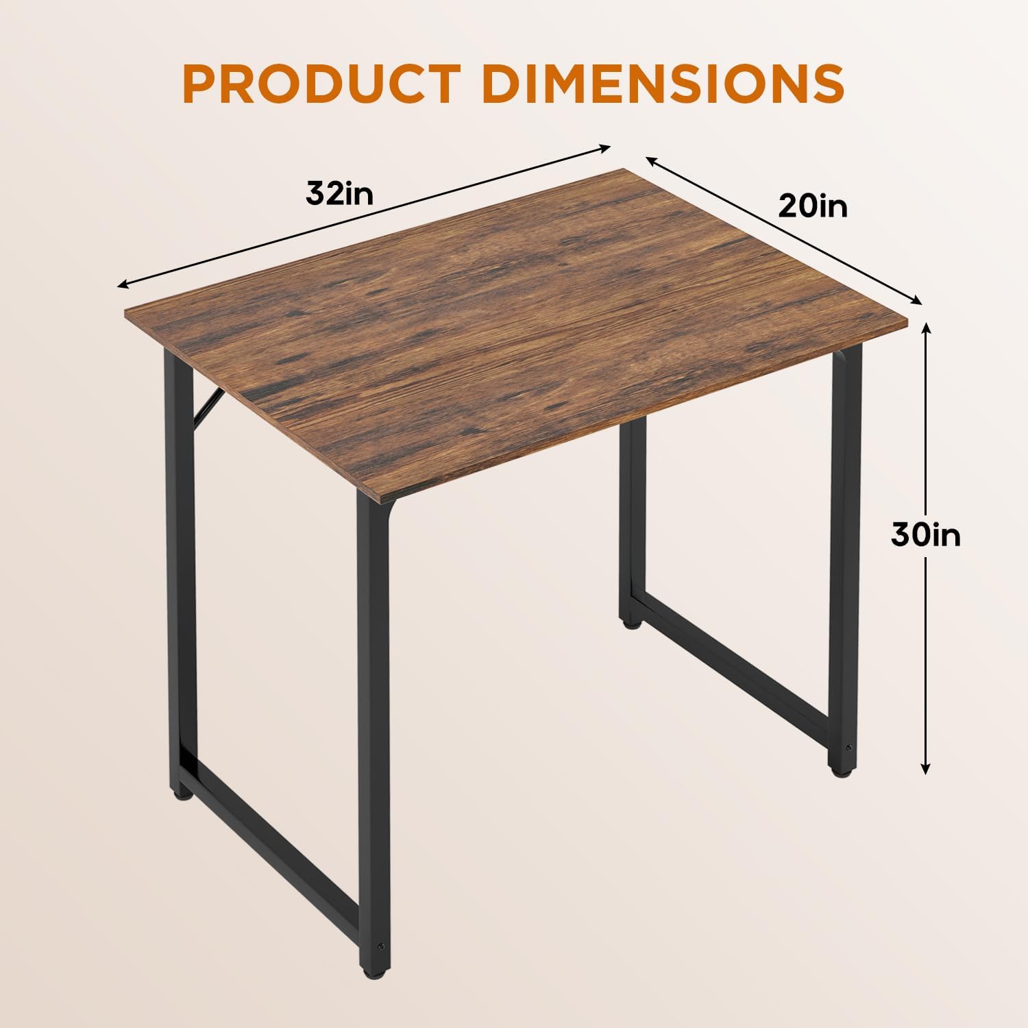 32 Inch Brown Computer Desk with Metal Frame